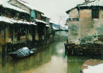 Chino Painting - Pueblos acuáticos Días de nieve Paisaje chino de Shanshui